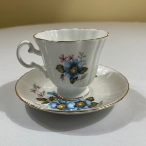 Royal Grafton Tea Cup Saucer Set White Blue Floral Gold Trim England